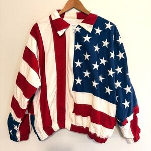 VTG Limited Edition American Clothing Co. Flag Bomber Zip Jacket USA Made Sz M